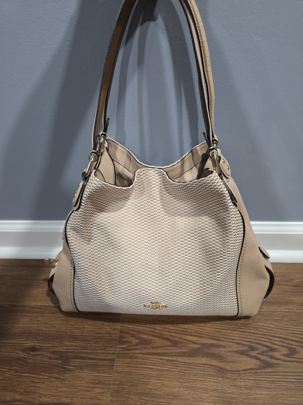Coach Beige Woven Front Shoulder Bag